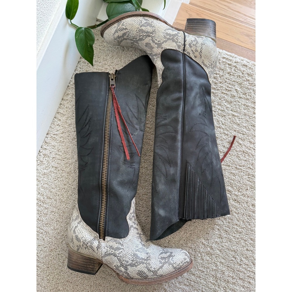 Freebird BY STEVEN WHISPER Tall Western Boots 9 Snakeskin Leather Embroidered - Picture 2 of 16